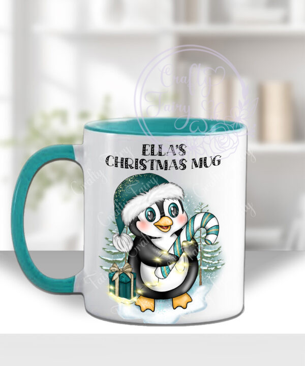 3427 personalised teal penguin christmas mug 2