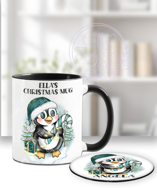 3427 personalised teal penguin christmas mug 3