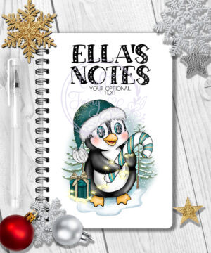 3432 personalised teal santa penguin christmas notebook 1