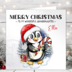 3433 personalised red penguin christmas card 1