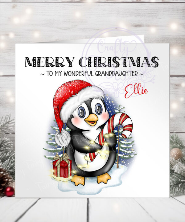3433 personalised red penguin christmas card 1