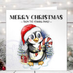 3433 personalised red penguin christmas card 2