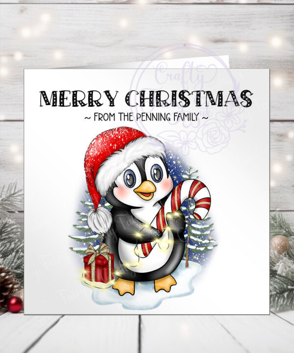 3433 personalised red penguin christmas card 2