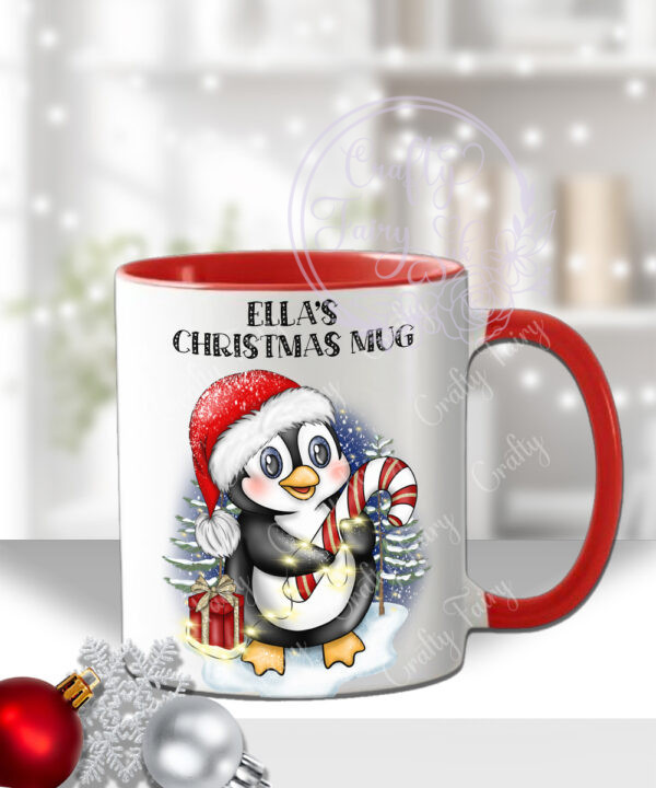 3434 personalised red penguin christmas mug 1