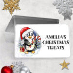 3438 personalised red santa penguin christmas tin 1