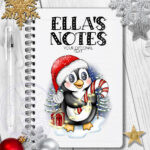 3439 personalised red santa penguin christmas notebook 1