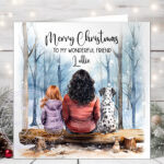 personalised man lady dogs family winter scene birthday or christmas card