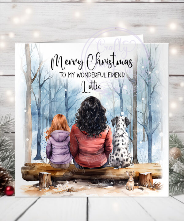 personalised man lady dogs family winter scene birthday or christmas card