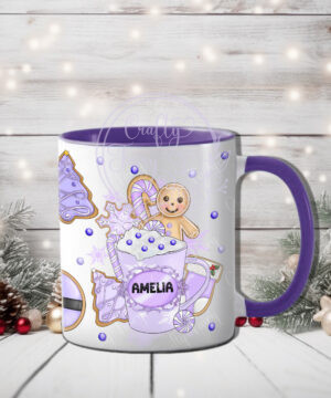 personalised gingerbread lilac hot chocolate & cookies christmas mug gift