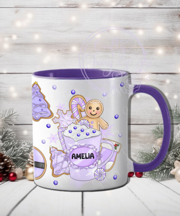 personalised gingerbread lilac hot chocolate & cookies christmas mug gift