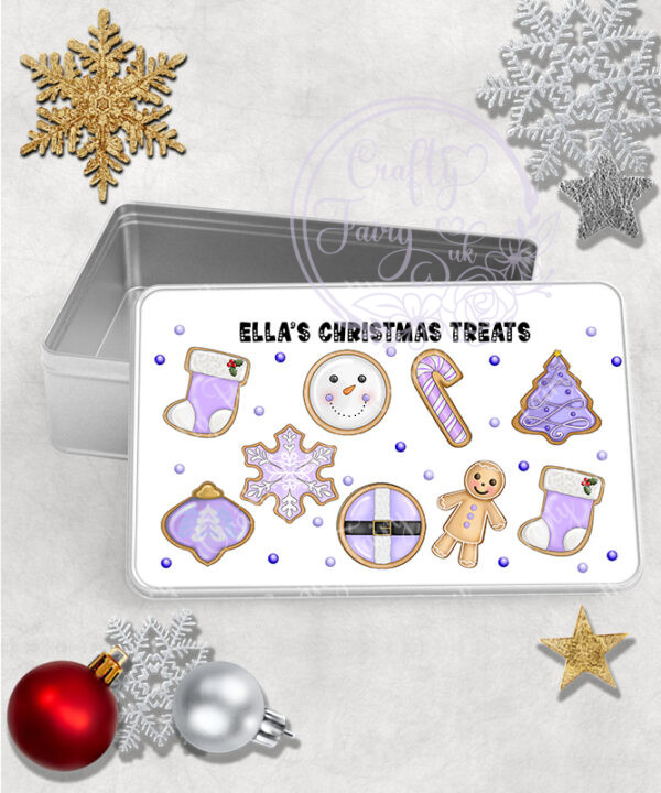 personalised gingerbread lilac hot chocolate & cookies christmas snack tin
