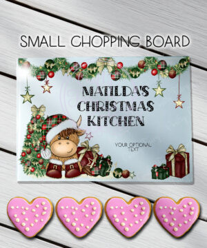 personalised tartan santa reindeer christmas glass chopping board