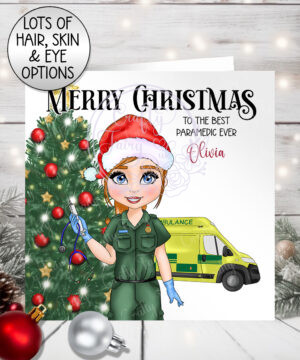 personalised female paramedic & ambulance christmas card
