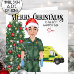 personalised male paramedic & ambulance christmas card