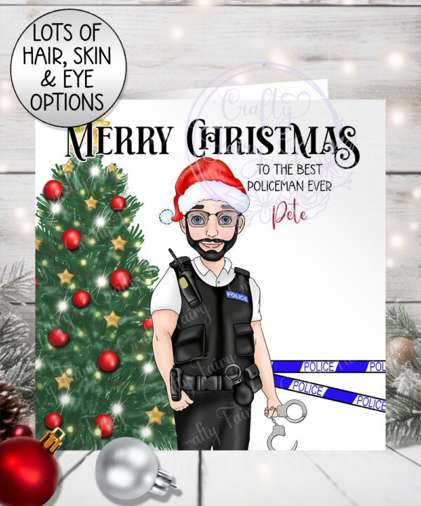 personalised male police officer policeman christmas card