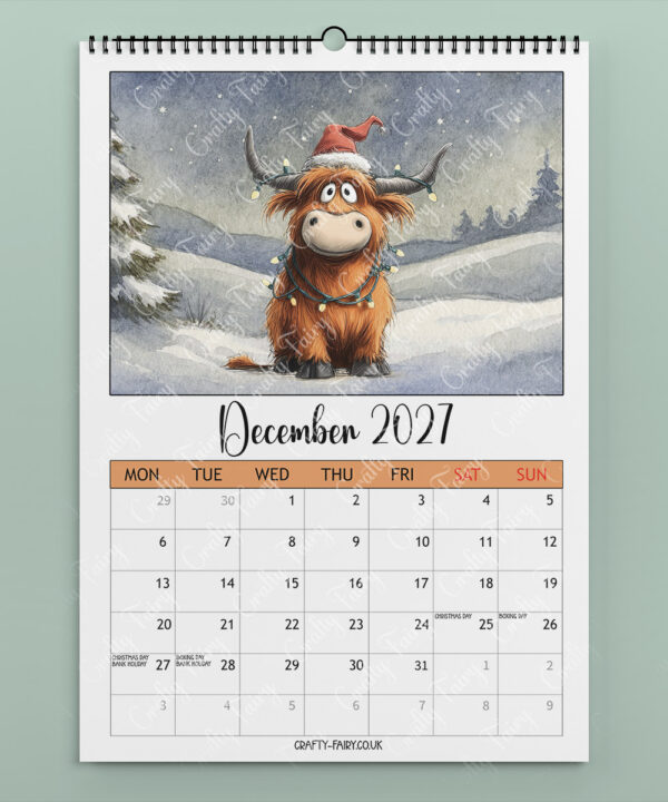 personalised quirky highland cow 2026 calendar