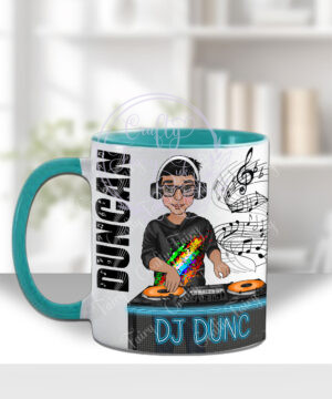 personalised dj disc jockey with turntables mug gift