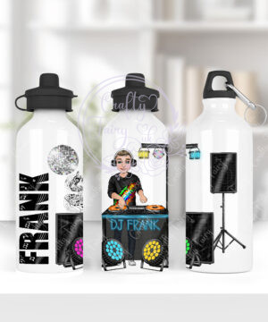 personalised dj disc jockey with turntables straight 600ml water bottle