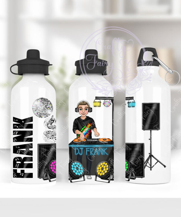personalised dj disc jockey with turntables straight 600ml water bottle