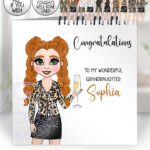 personalised lady in leopard print top & skirt birthday or congratulations card