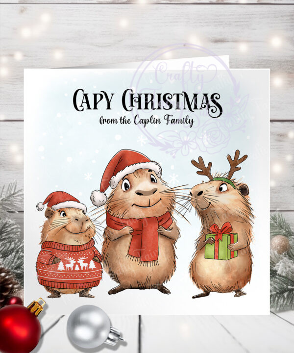 3514 personalised capybara christmas card family