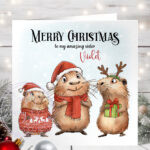 3514 personalised capybara christmas card sister