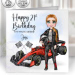 3524 personalised racing car driver lady birthday card 1