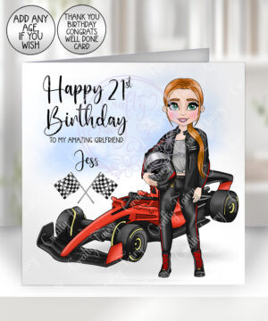 3524 personalised racing car driver lady birthday card 1