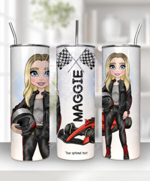 3527 personalised racing car driver lady water bottle 1