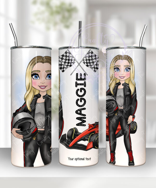 3527 personalised racing car driver lady water bottle 1