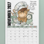 personalised colourful highland cow 2026 calendar
