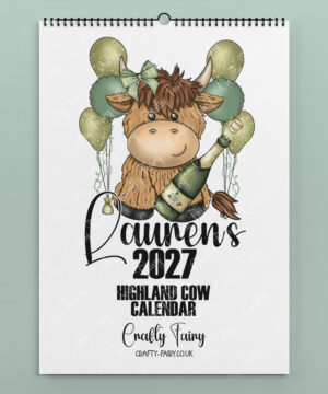 personalised colourful highland cow 2026 calendar