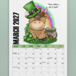 personalised colourful highland cow 2026 calendar