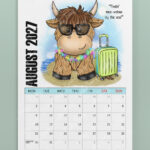 personalised colourful highland cow 2026 calendar