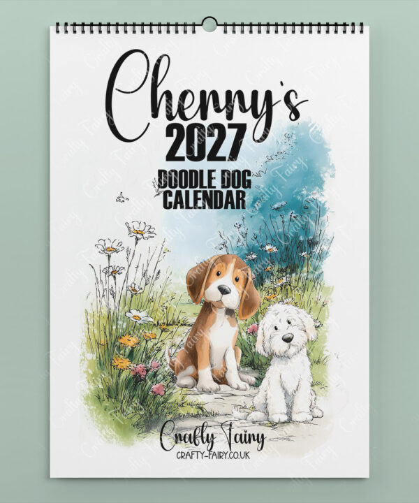personalised colourful doodle dogs 2026 calendar