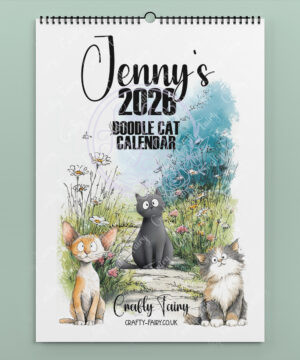 personalised colourful doodle cats 2026 calendar