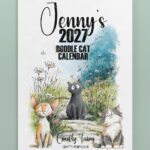 personalised colourful doodle cats 2026 calendar