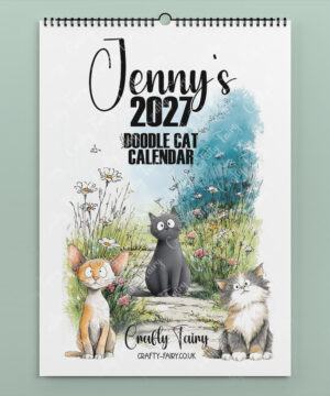 personalised colourful doodle cats 2026 calendar