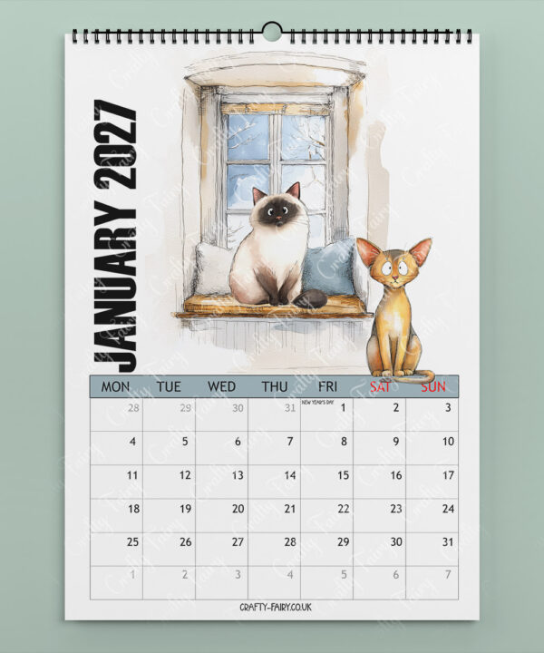 personalised colourful doodle cats 2026 calendar