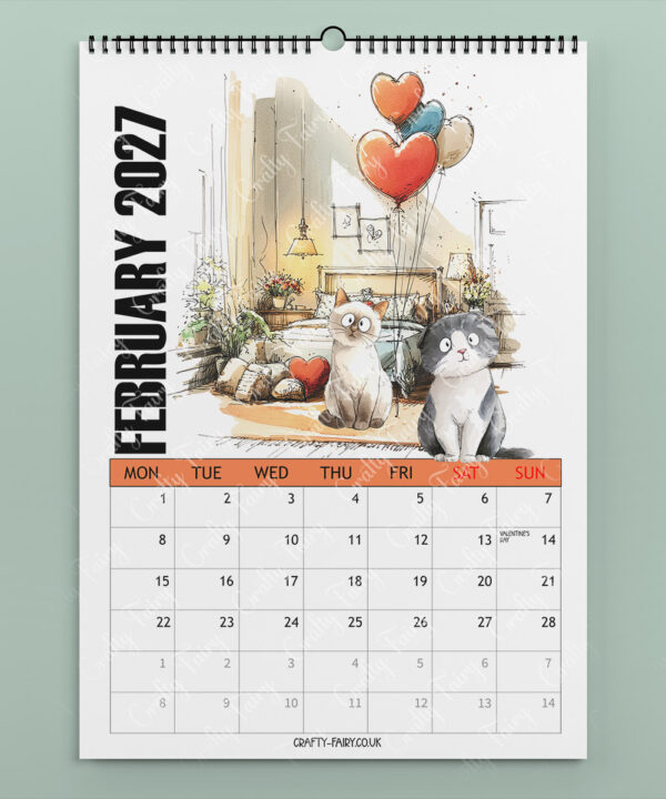 personalised colourful doodle cats 2026 calendar