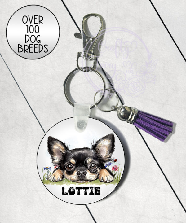 personalised cute dog face mdf keyring / bag tag lots of dog breeds