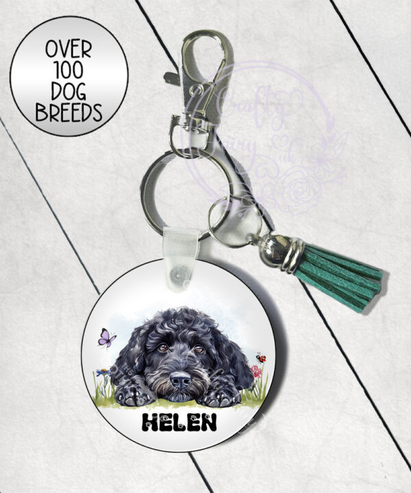 personalised cute dog face mdf keyring / bag tag lots of dog breeds