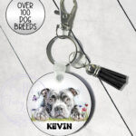 personalised cute dog face mdf keyring / bag tag lots of dog breeds