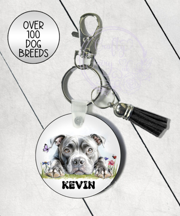 personalised cute dog face mdf keyring / bag tag lots of dog breeds