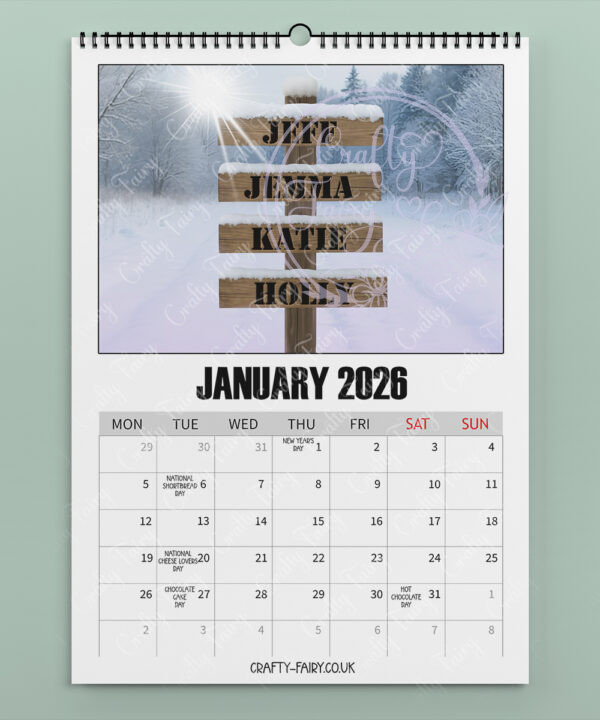 personalised family fun days 2026 calendar
