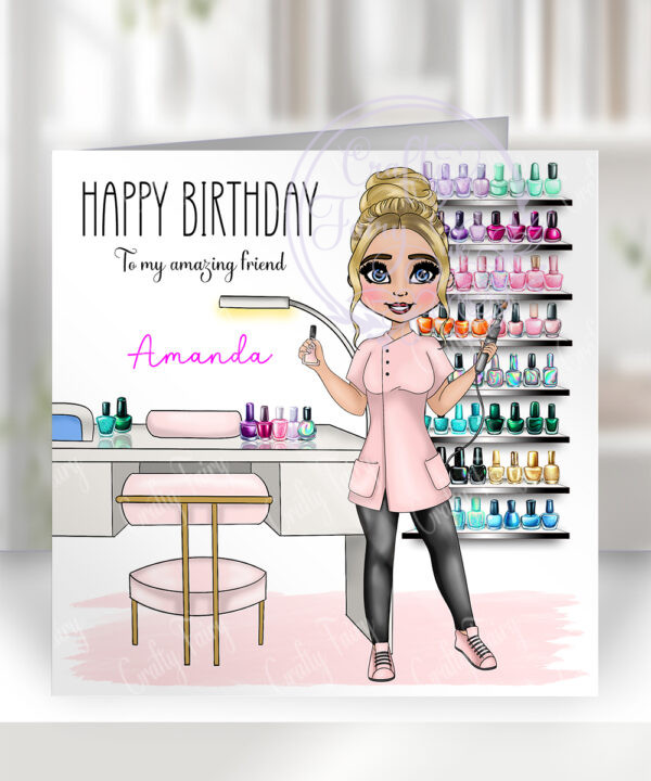 601 personalised nail tech birthday card 1