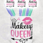955 personalised pink makeup addict girl pen brush pot 3