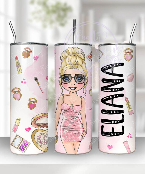 976 personalised love makeup girl pink tumbler 1