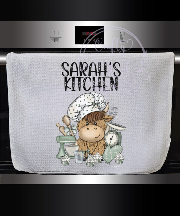3546 personalised highland cow baker teatowel 1
