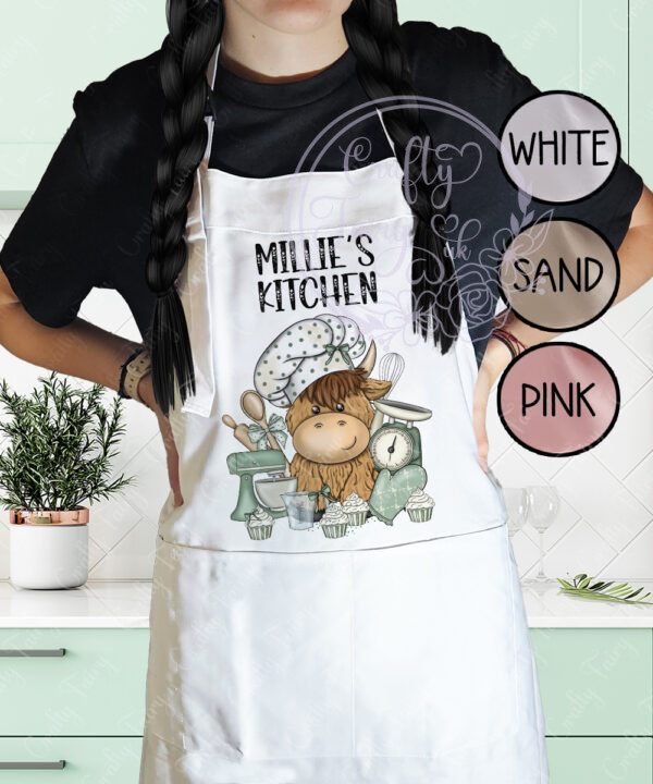 3547 personalised highland cow baker apron 1
